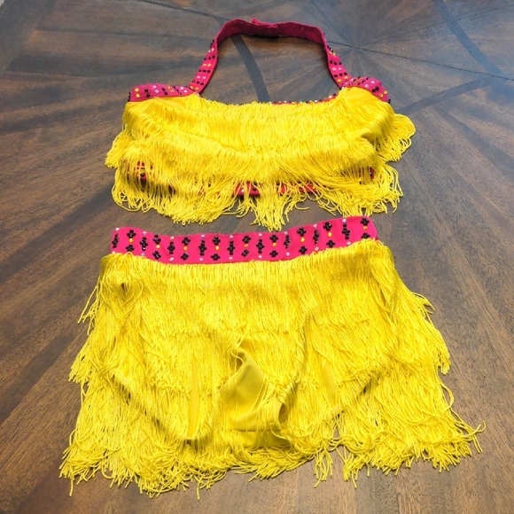 Weissman Yellow and Pink Fringe Dance Costume Adult Medium - Picture 1 of 8